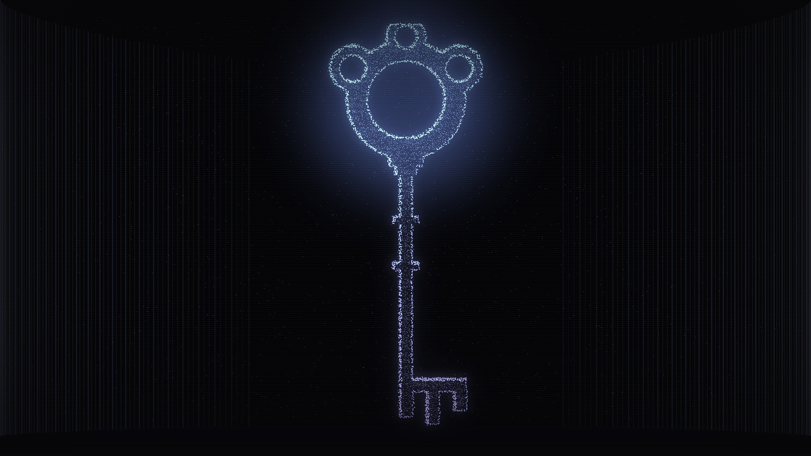A key rendered as a field of light particles between two dark server walls, the settlement layer taking physical form.